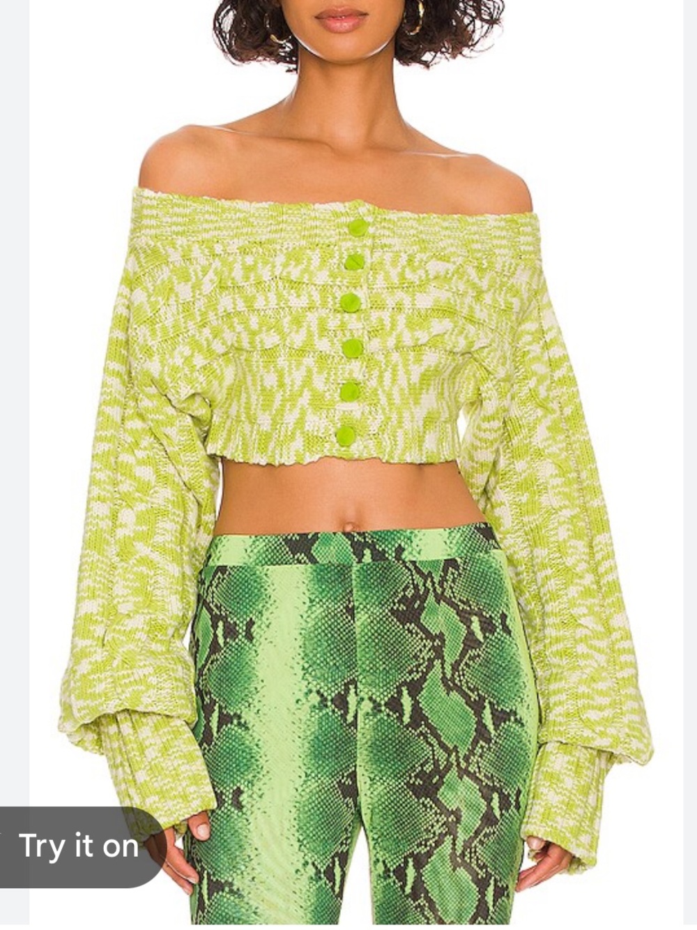 Cult Gaia X Bratz Off-Shoulder Knit Crop Top—Lime Green